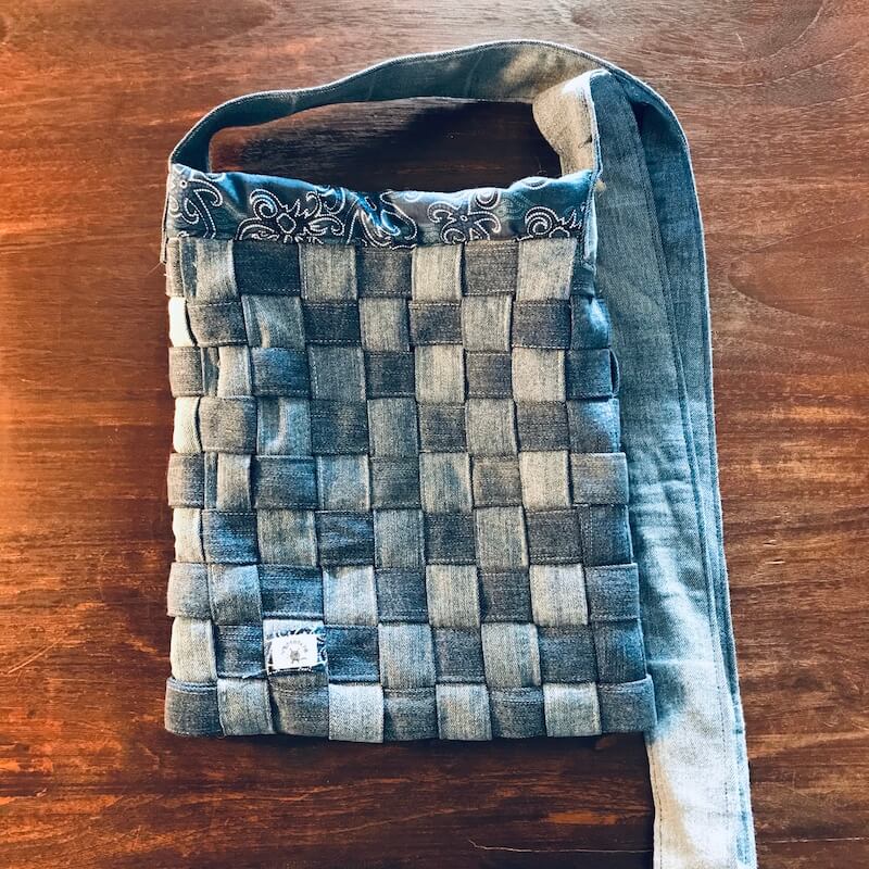 Handbag, upcycled jeans-strips