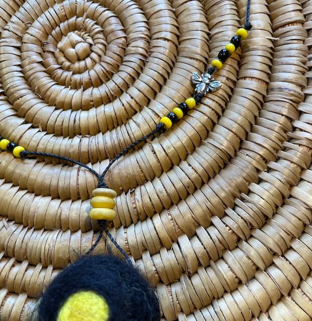 Boho necklace with felted bead 'bee' - Image 2